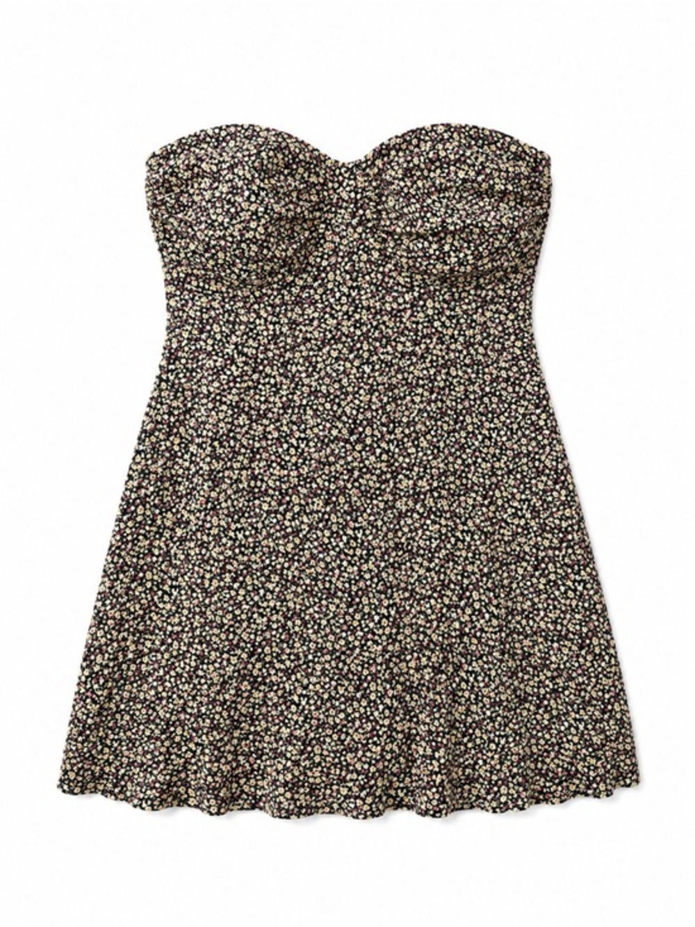 Strapless Floral Mini Dress in Black with Pink & Cream Flowers